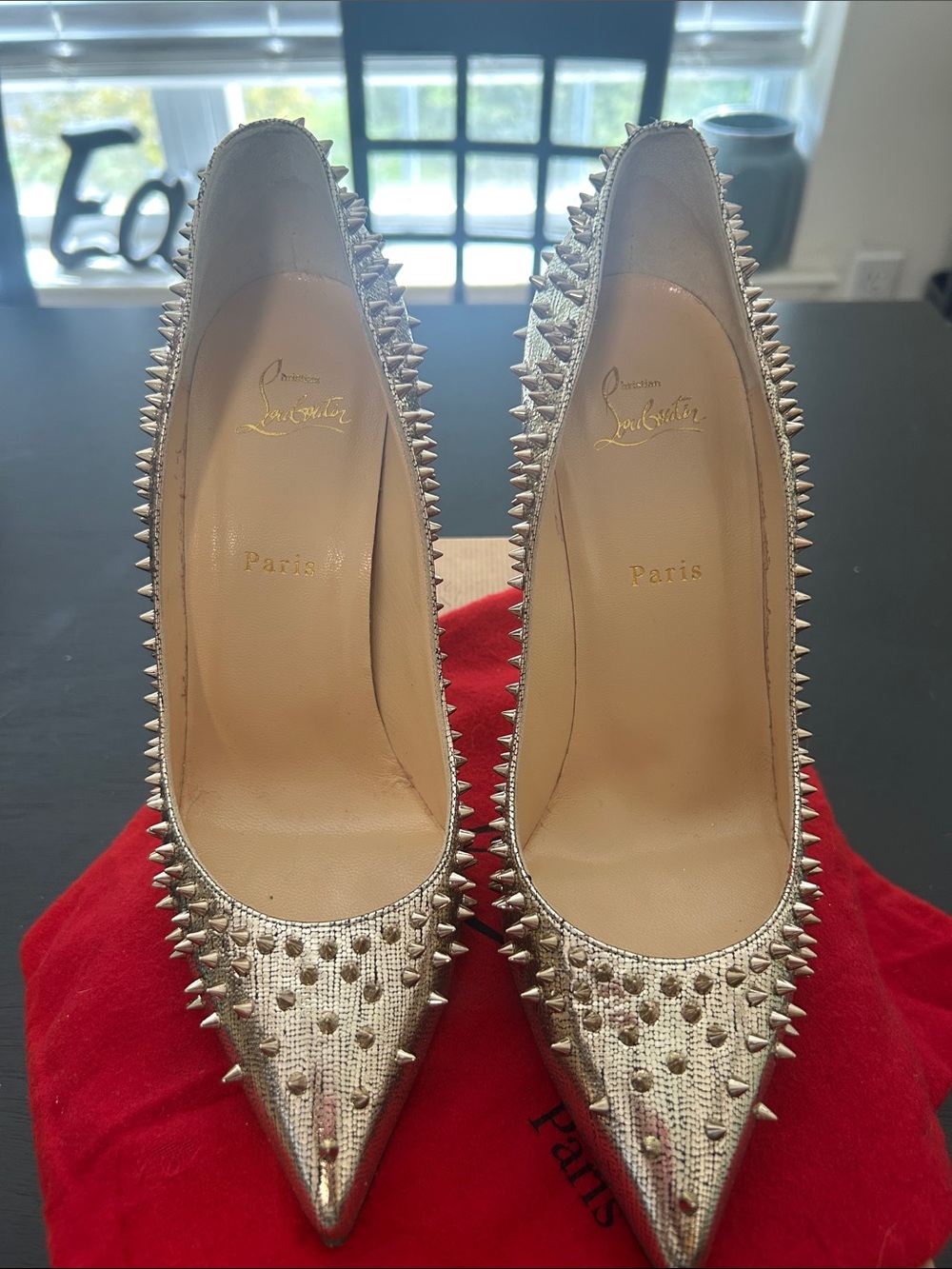 Christian Louboutin Metallic Silver Spike Stiletto Pumps